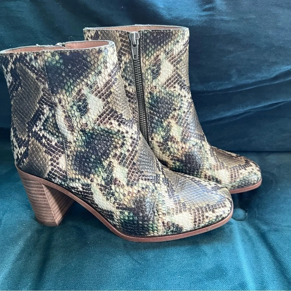 MADEWELL Snakeskin Leather Square Toe The Rosie Ankle Boot block heel SIZE 6